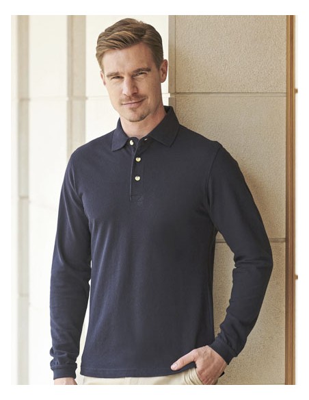 HEN-H105-Long Sleeved Cotton Piqué Polo Shirt 2